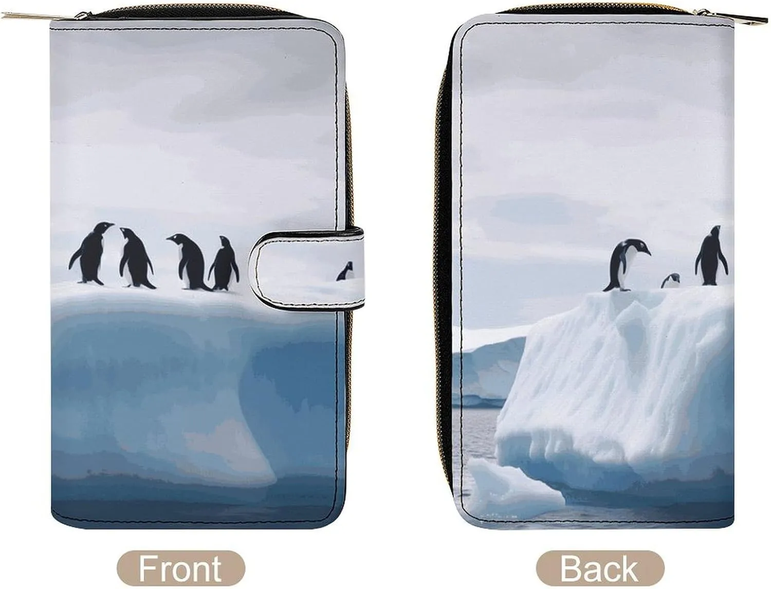 Long Wallet for Women Leather Wallet for Men Large Capacity Wristlet Wallets With 12 Card Holder Animals on The Iceberg Change Purse