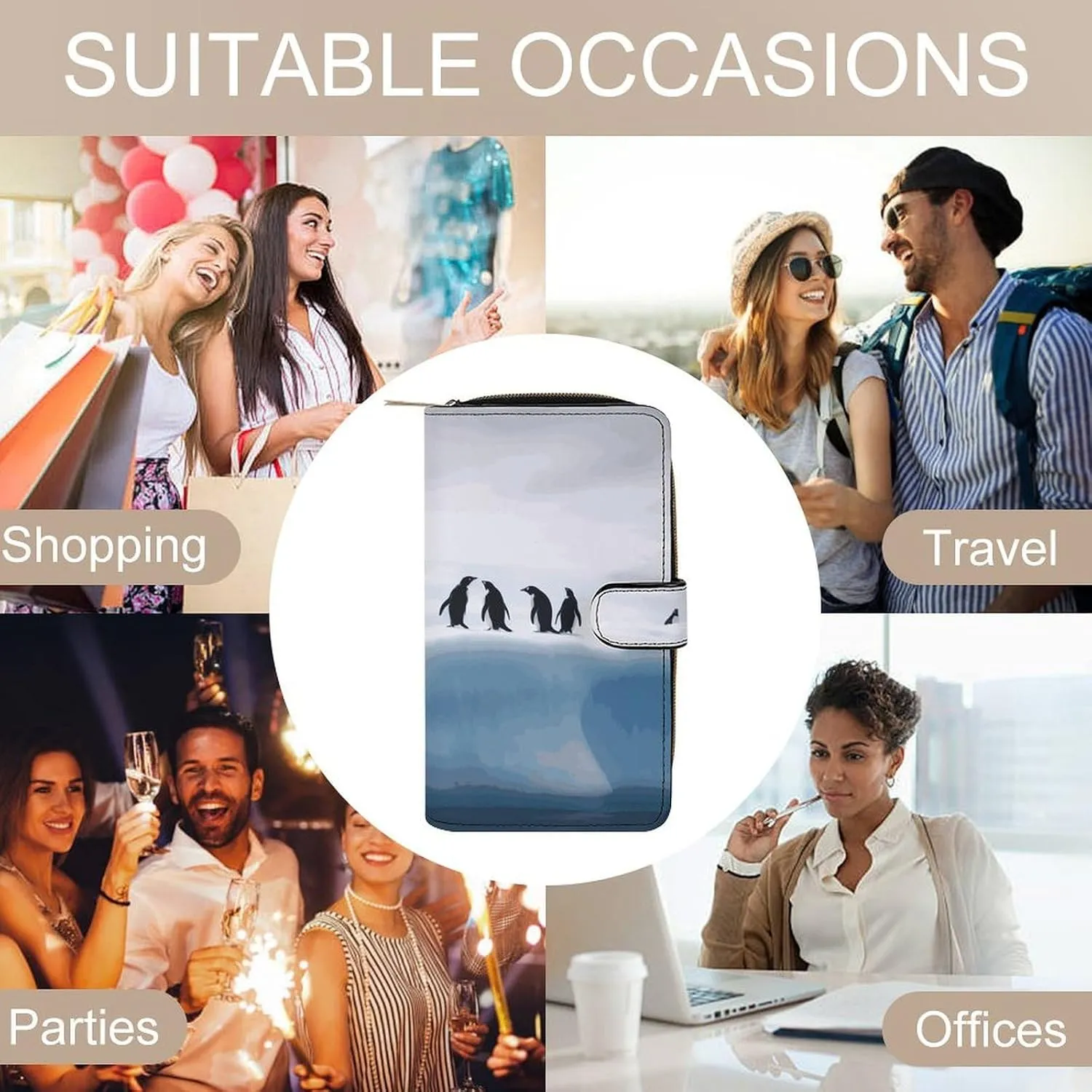 Long Wallet for Women Leather Wallet for Men Large Capacity Wristlet Wallets With 12 Card Holder Animals on The Iceberg Change Purse