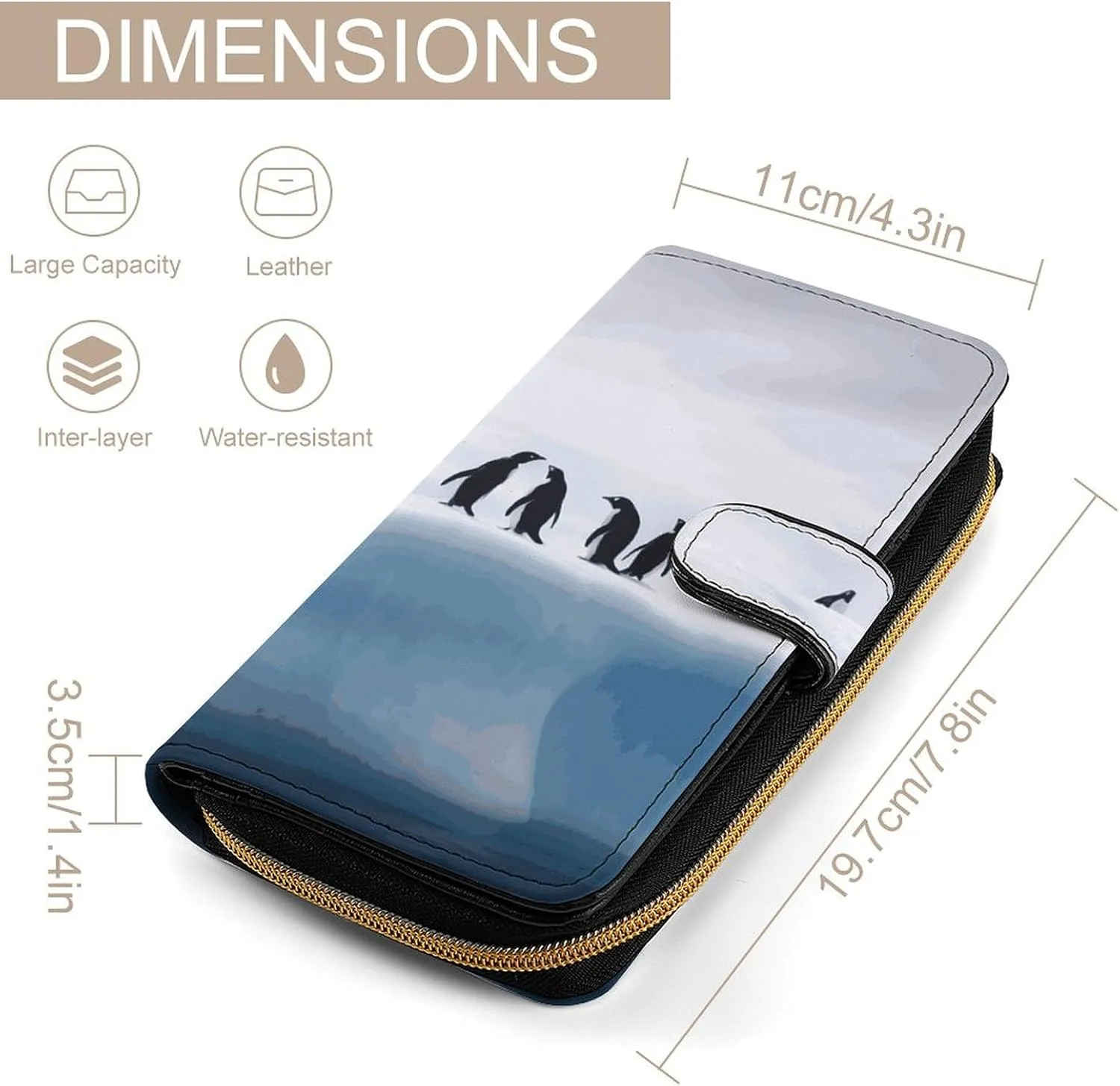 Long Wallet for Women Leather Wallet for Men Large Capacity Wristlet Wallets With 12 Card Holder Animals on The Iceberg Change Purse