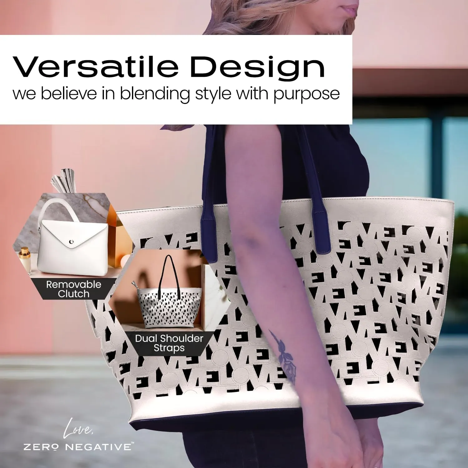 Love Tote | Designer Shoulder Bag | Large Totes for Women | Purses for Women | Vegan Leather Tote Bag | Removable Clutch