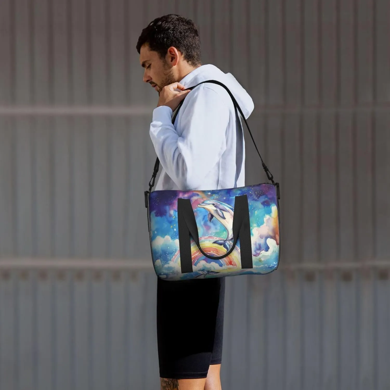 Lovely Dolphin print Travel Duffel Bag, Sports Tote Gym Bag, Swim Pool Bag Large Shoulder Tote Bag for Beach Weekender, 202-406-121