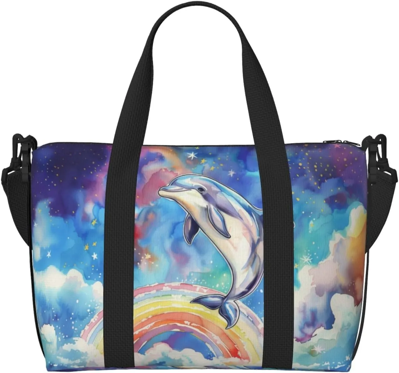 Lovely Dolphin print Travel Duffel Bag, Sports Tote Gym Bag, Swim Pool Bag Large Shoulder Tote Bag for Beach Weekender, 202-406-121