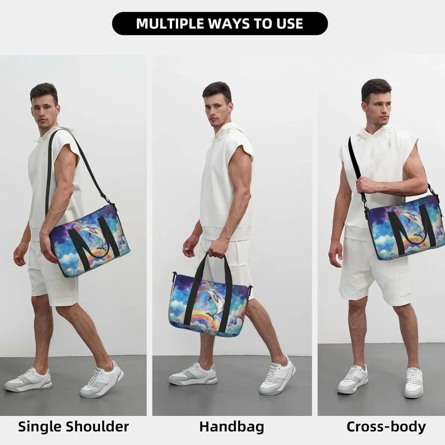Lovely Dolphin print Travel Duffel Bag, Sports Tote Gym Bag, Swim Pool Bag Large Shoulder Tote Bag for Beach Weekender, 202-406-121
