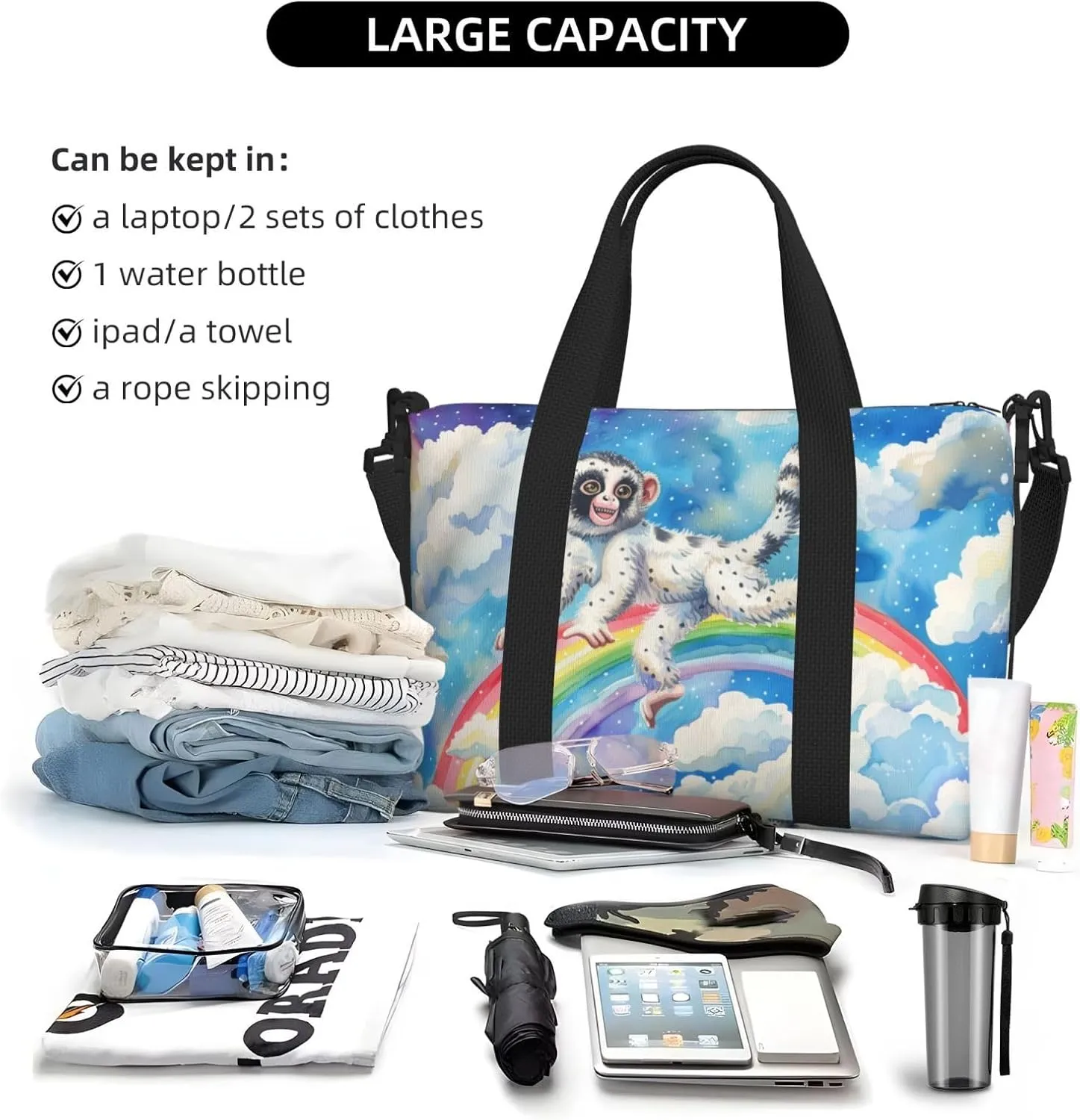 Lovely monkey print Travel Duffel Bag, Sports Tote Gym Bag, Swim Pool Bag Large Shoulder Tote Bag for Beach Weekender