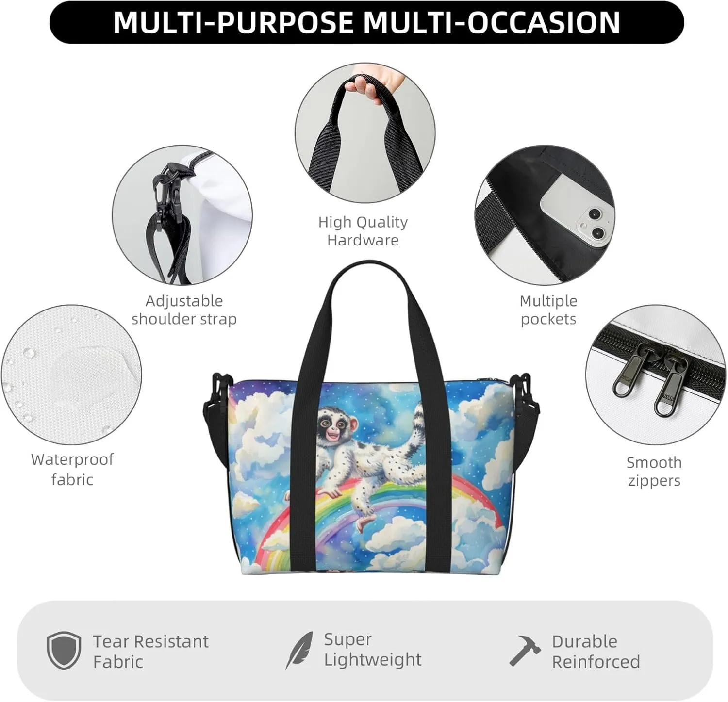 Lovely monkey print Travel Duffel Bag, Sports Tote Gym Bag, Swim Pool Bag Large Shoulder Tote Bag for Beach Weekender