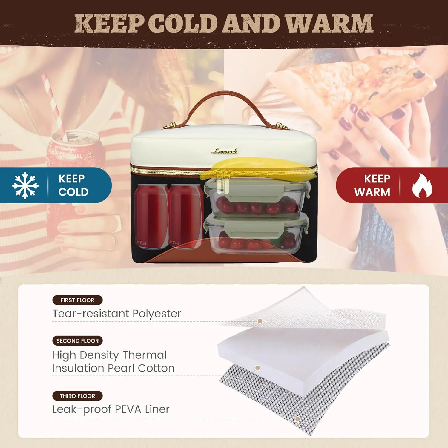 LOVEVOOK Insulated Lunch Bag for Women,Large Adult Lunch Box for Women,Leakproof Cooler Bag for Office Picnic Hiking Beach,Lunch Tote Bag with Adjustable Shoulder Strap