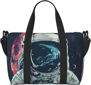 Lunar Astronaut Print oblique across Hand Travel Bag Polyester Women Men Overnight Duffel Carry-on Tote Bag
