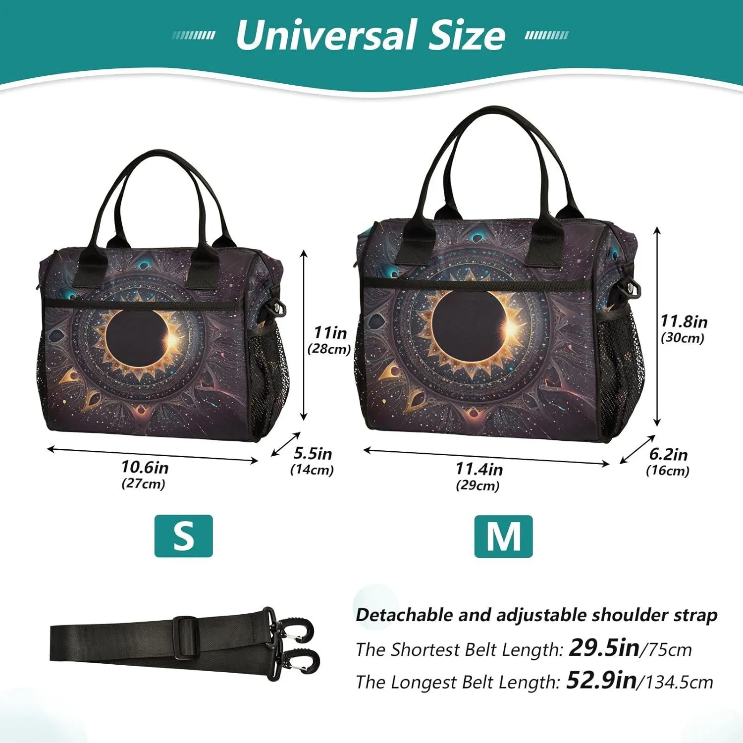 Lunch Bag Abstact Solar Eclipse Night Lunch Box Cooler Bag Reusable Tote Shoulder Bag Insulated Lunch Bag for Outdoor Picnic Camping