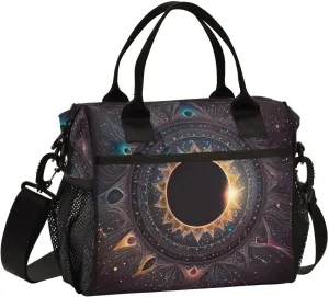 Lunch Bag Abstact Solar Eclipse Night Lunch Box Cooler Bag Reusable Tote Shoulder Bag Insulated Lunch Bag for Outdoor Picnic Camping