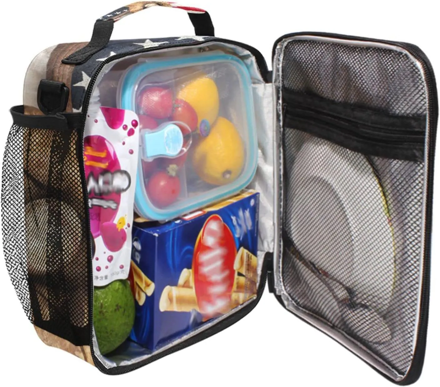 Lunch Bag American Flag Sport Baseball Insulated Lunch Box Ice Cooler Tote Bag Handbag Lunchbox Shoulder Strap for Boys Girls Women Men