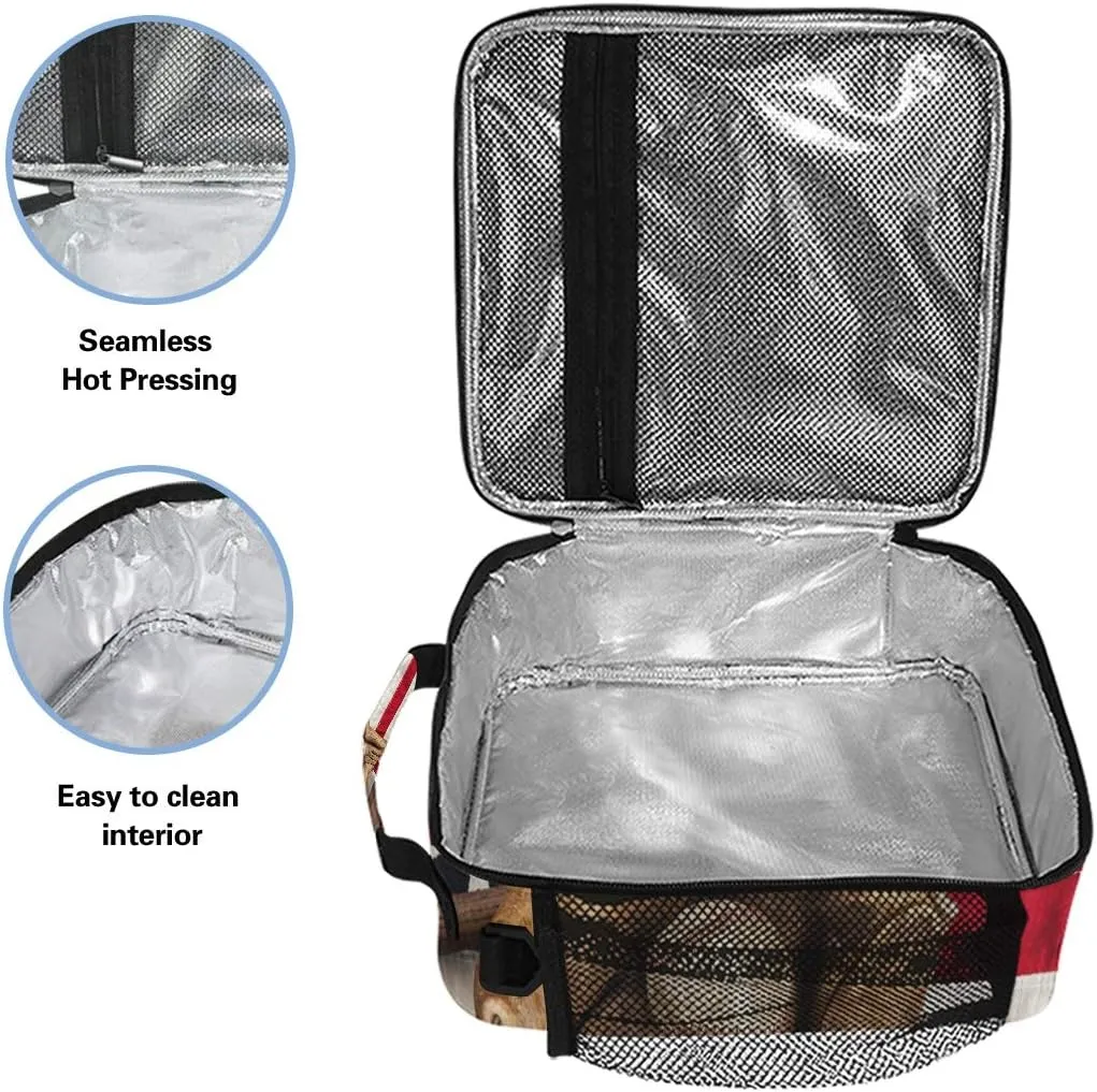 Lunch Bag American Flag Sport Baseball Insulated Lunch Box Ice Cooler Tote Bag Handbag Lunchbox Shoulder Strap for Boys Girls Women Men