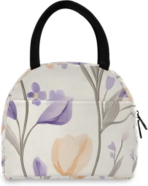 Lunch Bag Box for Women Men Purple Flesh Flowers Pattern Reusable Insulated Lunch Bags for Work, Leakproof Cooler Lunch Tote Bag, Lightweight for Travel Picnic