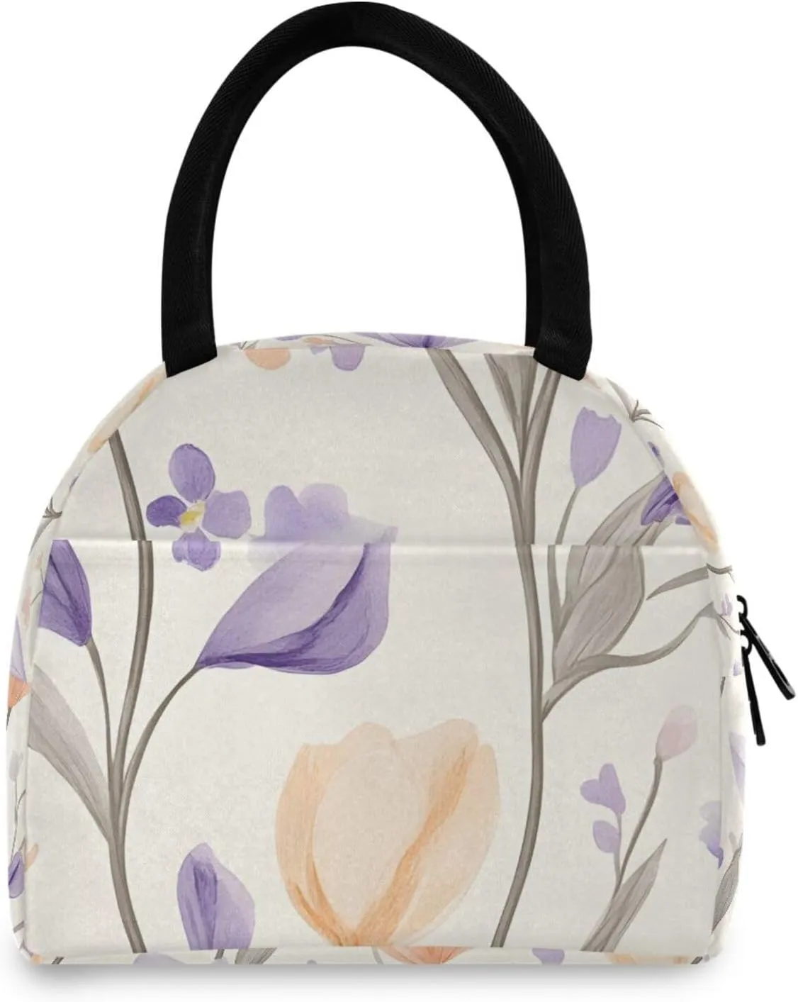 Lunch Bag Box for Women Men Purple Flesh Flowers Pattern Reusable Insulated Lunch Bags for Work, Leakproof Cooler Lunch Tote Bag, Lightweight for Travel Picnic