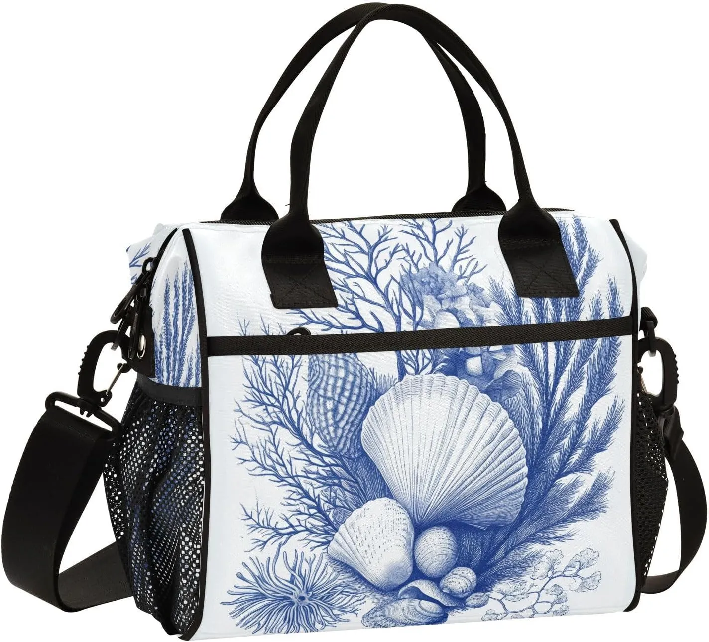 Lunch Bag Coral Branches Seashells Seaweed Anemones Women Men Adult Reusable Leakproof Large Spacious Cooler Tote Insulated Lunch Box for Work Office Travel Picnic, Medium