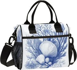Lunch Bag Coral Branches Seashells Seaweed Anemones Women Men Adult Reusable Leakproof Large Spacious Cooler Tote Insulated Lunch Box for Work Office Travel Picnic, Medium