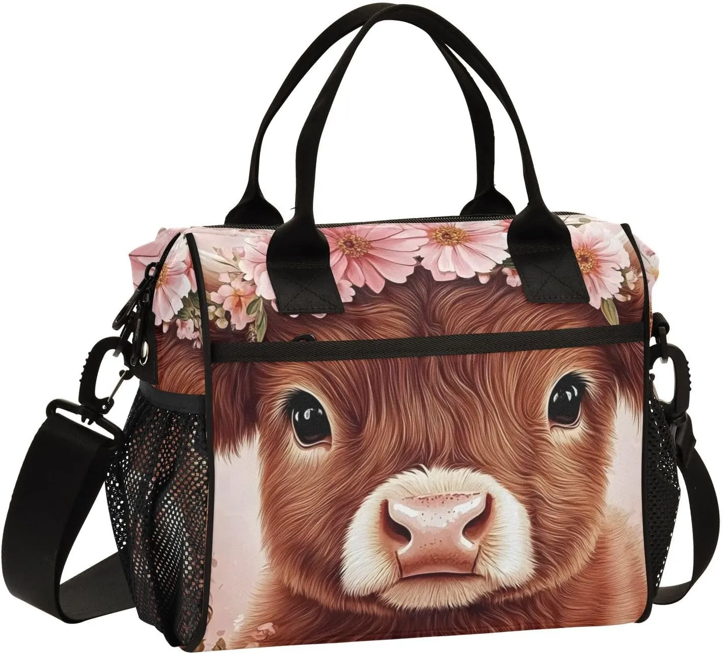 Lunch Bag Cute Cow Garland Lunch Box Cooler Bag Reusable Tote Shoulder Bag Insulated Lunch Bag for Outdoor Picnic Camping