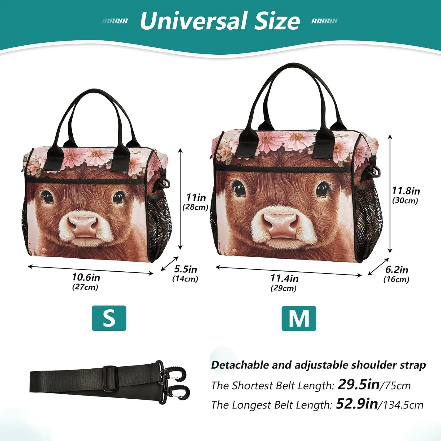 Lunch Bag Cute Cow Garland Lunch Box Cooler Bag Reusable Tote Shoulder Bag Insulated Lunch Bag for Outdoor Picnic Camping