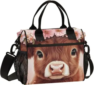Lunch Bag Cute Cow Garland Lunch Box Cooler Bag Reusable Tote Shoulder Bag Insulated Lunch Bag for Outdoor Picnic Camping