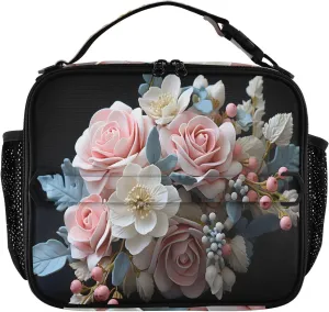 Lunch Bag Eternal Flower Large Insulated Cooler Bag with Side Mesh Pockets and Shoulder Strap