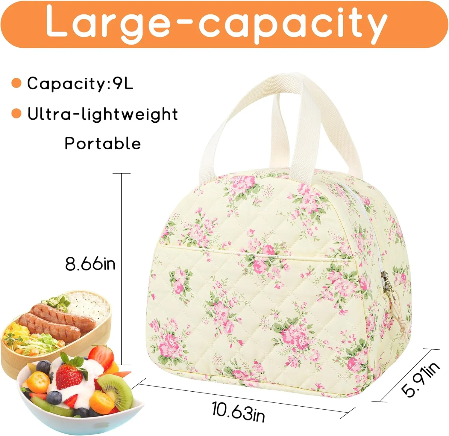 Lunch Bag for Women Insulated Lunch Box Cute Quilted Lunch Tote Bags Reusable Large Capacity Cooler Bag for Travel Work Picnic