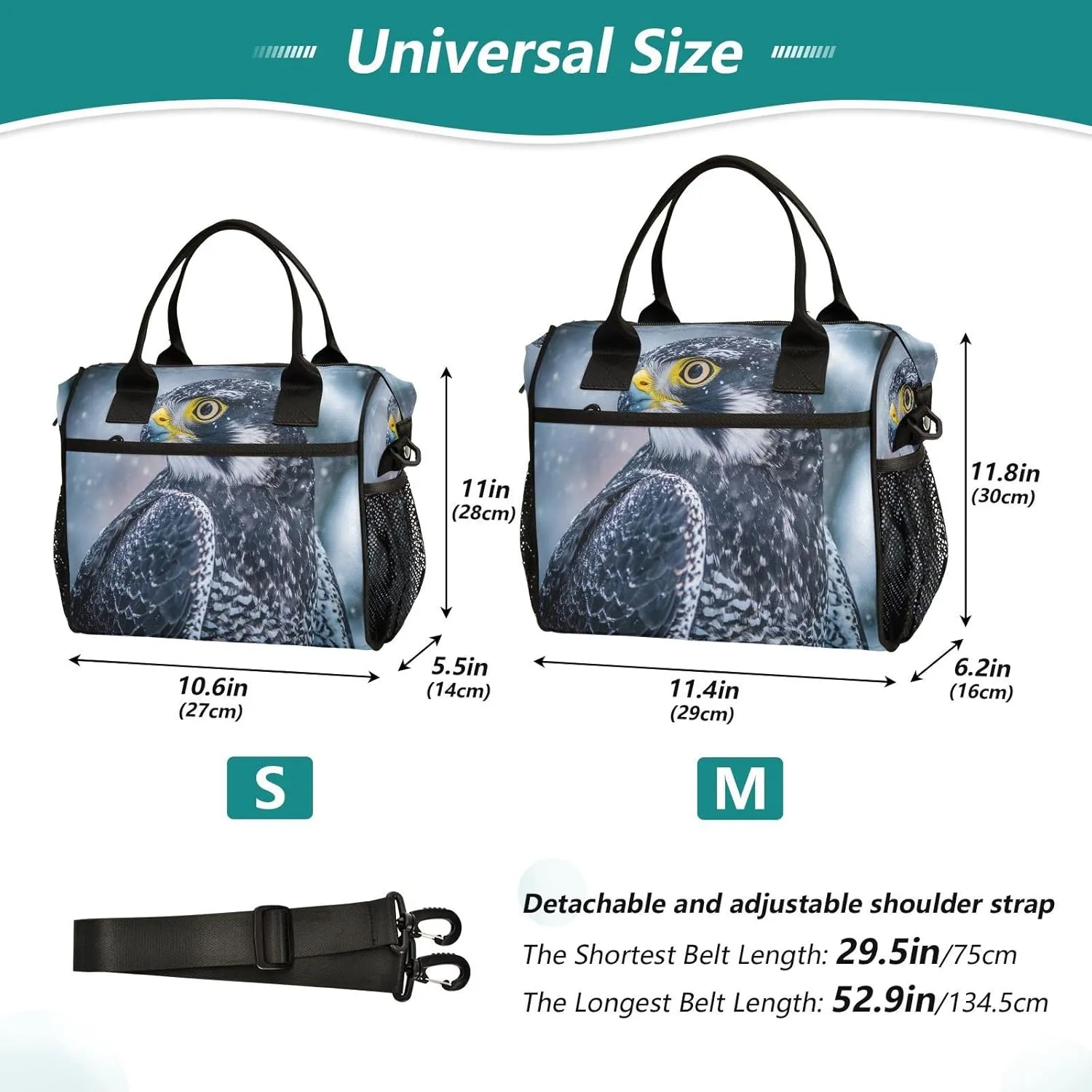 Lunch Bag for Women, Insulated Lunch Box Women with Adjustable Shoulder Strap, Reusable Lunch Tote Bag for work Picnic Hiking-M（Prairie Falcon）