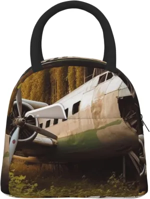 Lunch Bag for Women Men Abandoned Plane Insulated Lunch Box for Adult Reusable Lunch Tote Bag for Work Picnic Travel