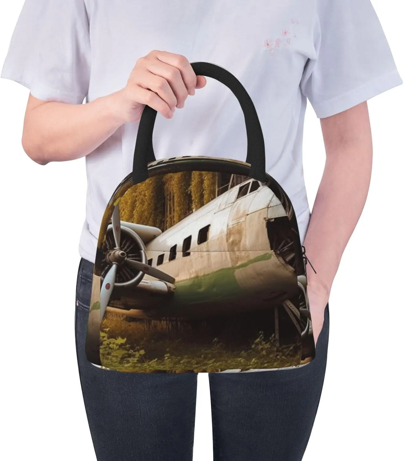 Lunch Bag for Women Men Abandoned Plane Insulated Lunch Box for Adult Reusable Lunch Tote Bag for Work Picnic Travel