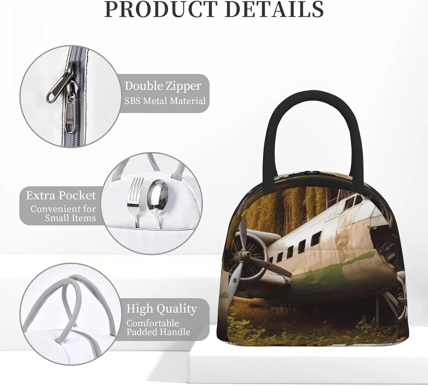Lunch Bag for Women Men Abandoned Plane Insulated Lunch Box for Adult Reusable Lunch Tote Bag for Work Picnic Travel