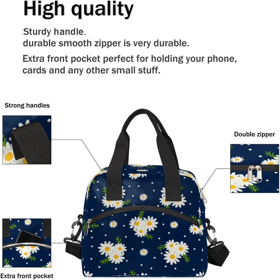 Lunch Bag for Women Men Chrysanthemum Transformation Reusable Durable Insulated Lunch Box for Work Office Picnic Beach Hiking Lunch Tote Bag with Adjustable Shoulder Strap