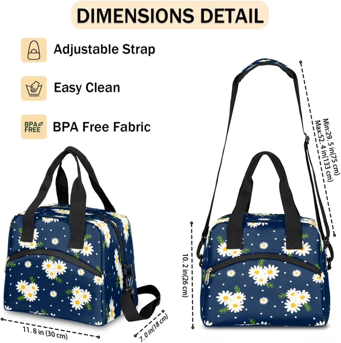 Lunch Bag for Women Men Chrysanthemum Transformation Reusable Durable Insulated Lunch Box for Work Office Picnic Beach Hiking Lunch Tote Bag with Adjustable Shoulder Strap