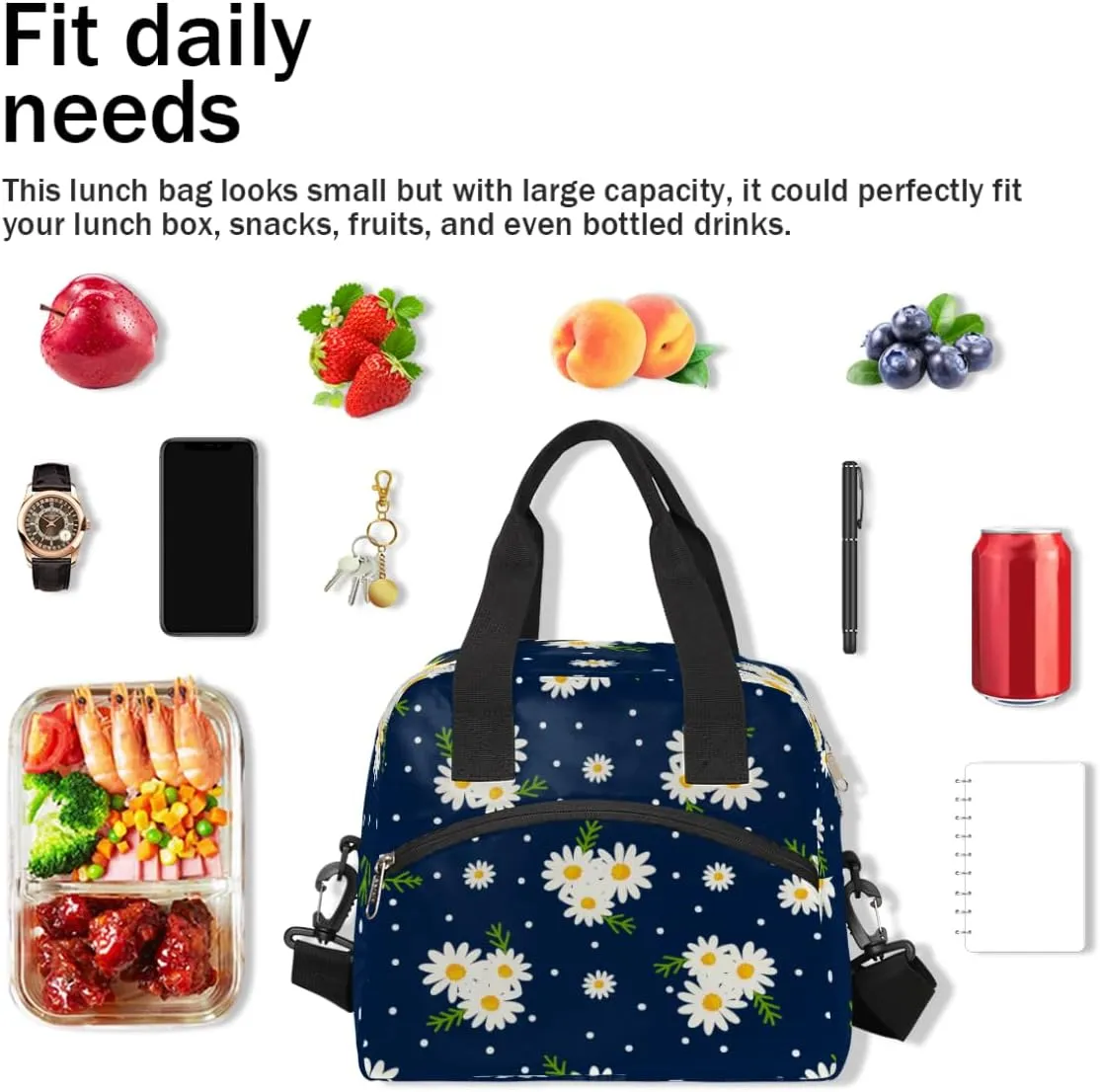 Lunch Bag for Women Men Chrysanthemum Transformation Reusable Durable Insulated Lunch Box for Work Office Picnic Beach Hiking Lunch Tote Bag with Adjustable Shoulder Strap