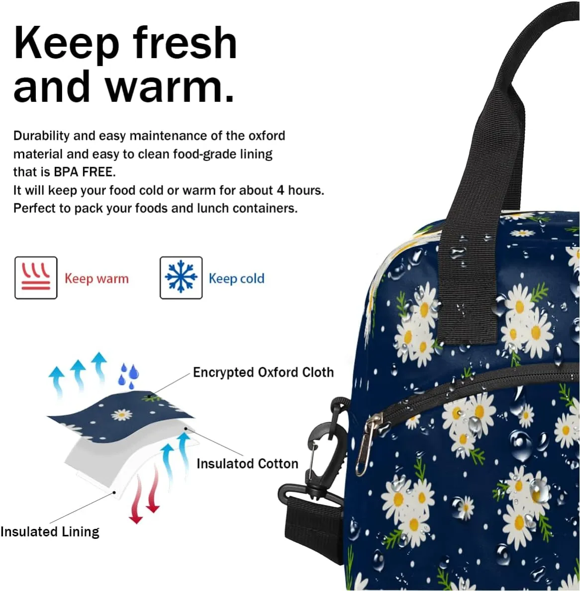 Lunch Bag for Women Men Chrysanthemum Transformation Reusable Durable Insulated Lunch Box for Work Office Picnic Beach Hiking Lunch Tote Bag with Adjustable Shoulder Strap