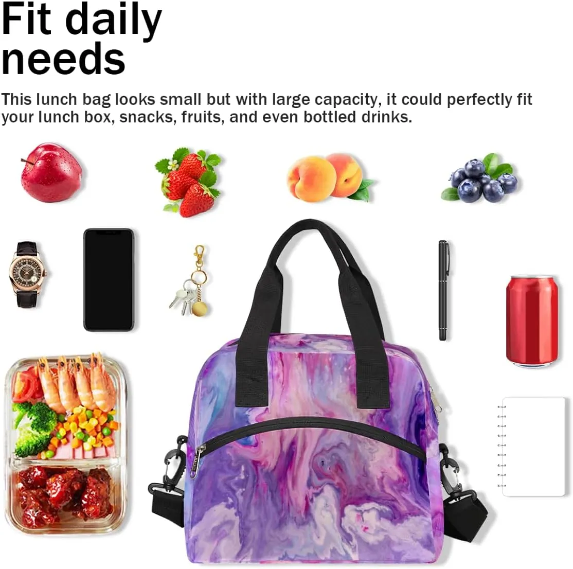 Lunch Bag for Women Men Gradient Meteorite Texture Reusable Durable Insulated Lunch Box for Work Office Picnic Beach Hiking Lunch Tote Bag with Adjustable Shoulder Strap
