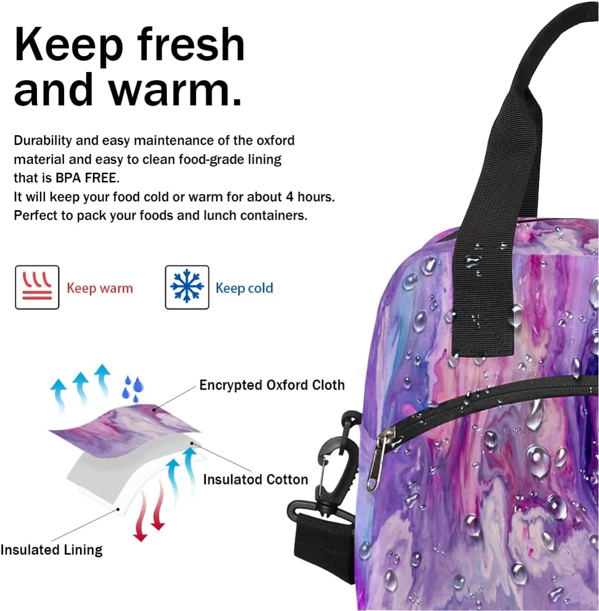 Lunch Bag for Women Men Gradient Meteorite Texture Reusable Durable Insulated Lunch Box for Work Office Picnic Beach Hiking Lunch Tote Bag with Adjustable Shoulder Strap