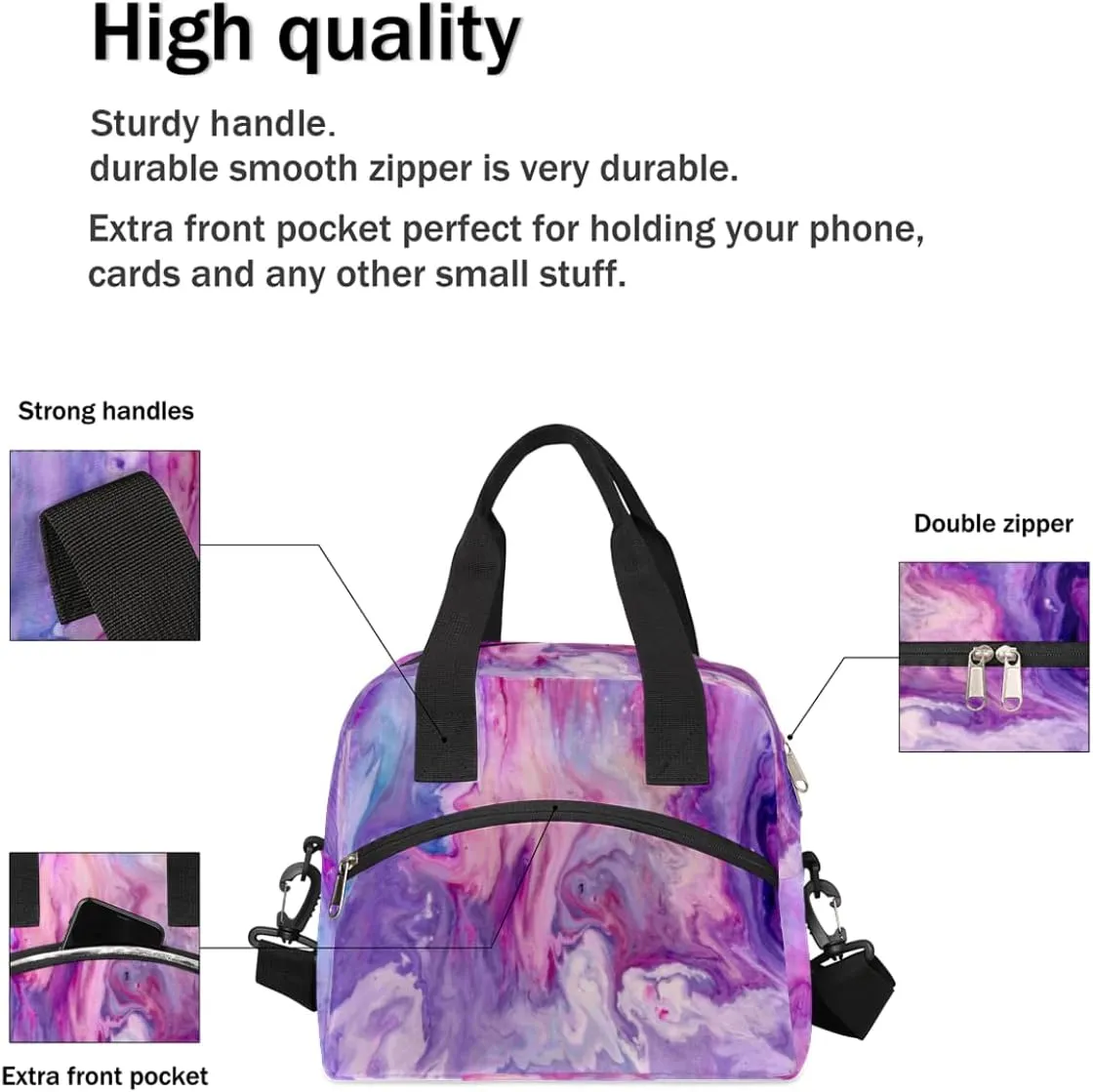 Lunch Bag for Women Men Gradient Meteorite Texture Reusable Durable Insulated Lunch Box for Work Office Picnic Beach Hiking Lunch Tote Bag with Adjustable Shoulder Strap