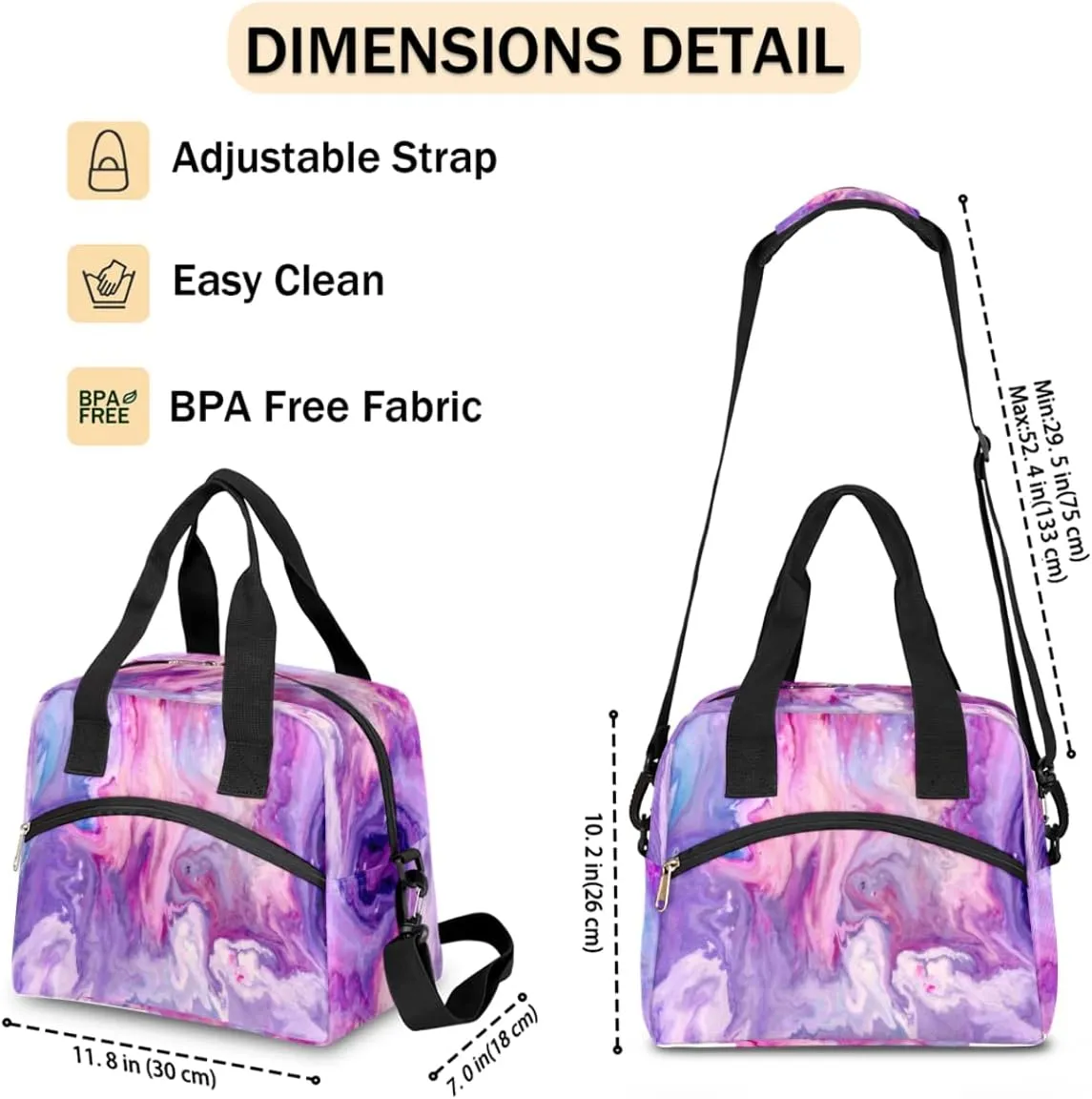 Lunch Bag for Women Men Gradient Meteorite Texture Reusable Durable Insulated Lunch Box for Work Office Picnic Beach Hiking Lunch Tote Bag with Adjustable Shoulder Strap