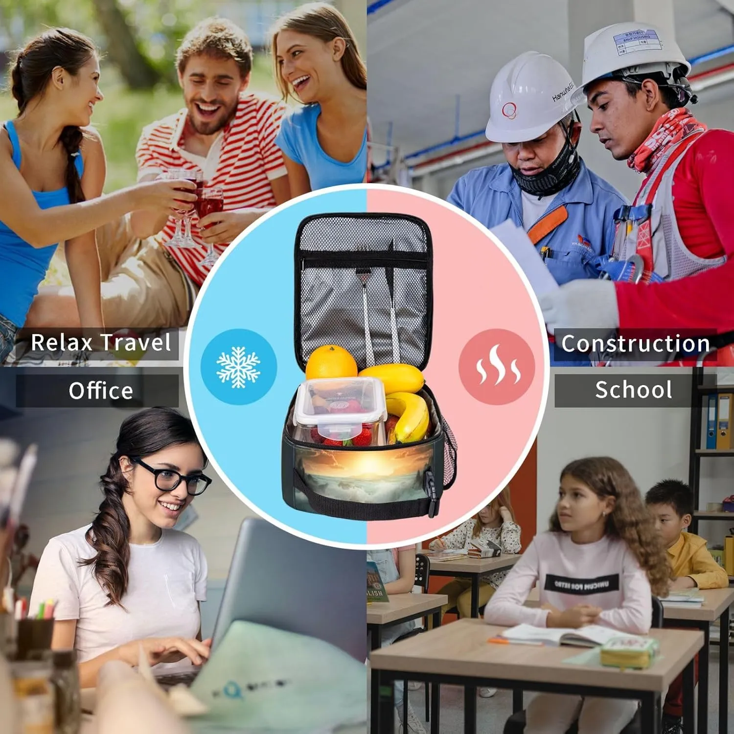 Lunch Bag for Women Men Lunch Box Insulated Cooler Bag Divided Sea Pathway Lunch Tote Bags for Work Office