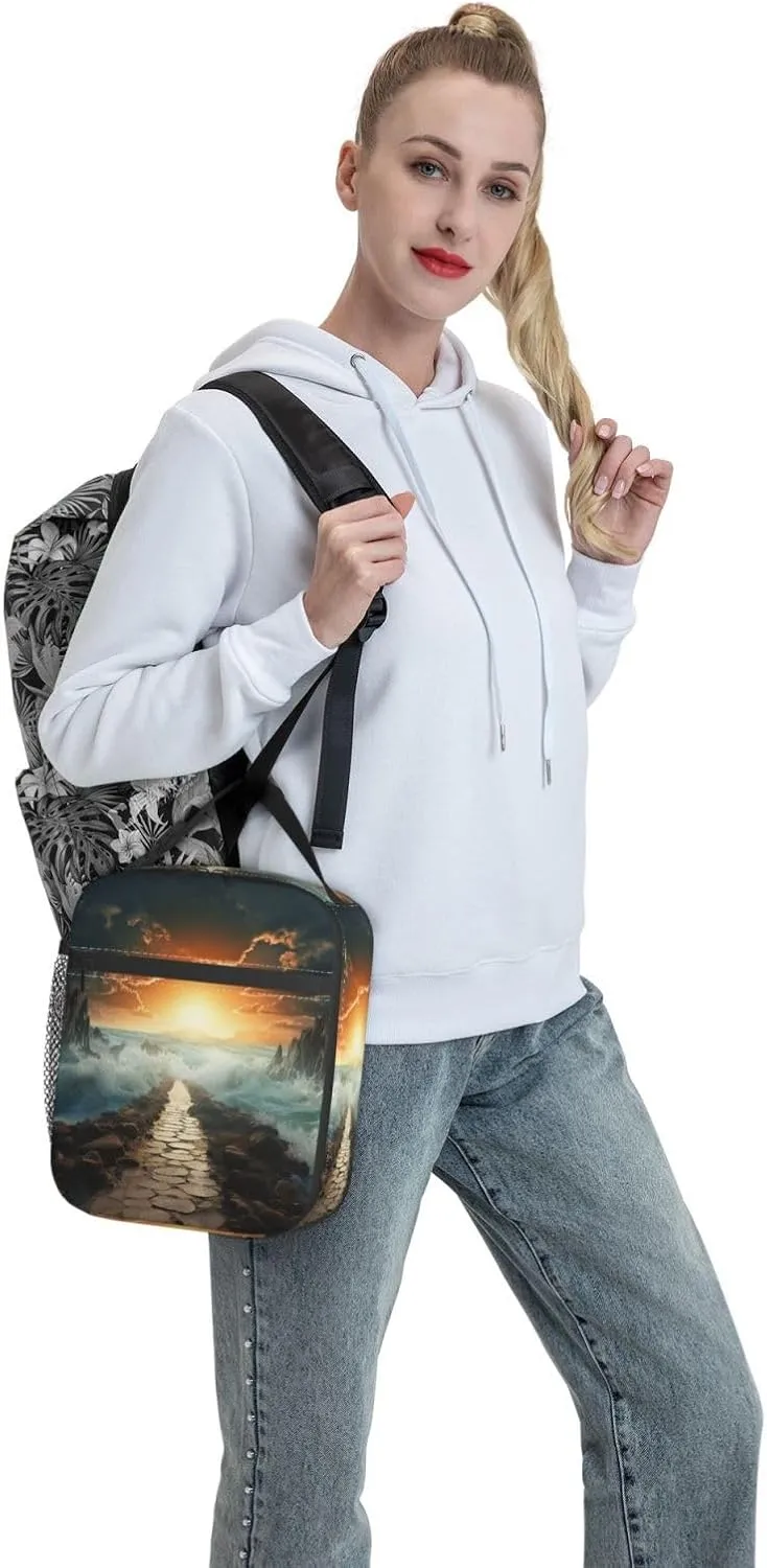 Lunch Bag for Women Men Lunch Box Insulated Cooler Bag Divided Sea Pathway Lunch Tote Bags for Work Office