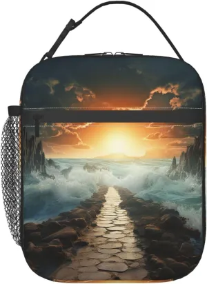 Lunch Bag for Women Men Lunch Box Insulated Cooler Bag Divided Sea Pathway Lunch Tote Bags for Work Office