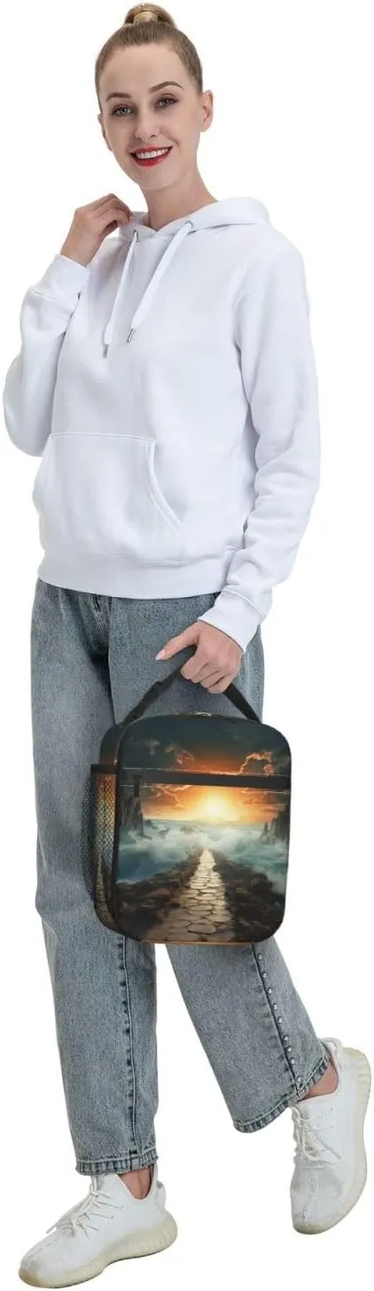 Lunch Bag for Women Men Lunch Box Insulated Cooler Bag Divided Sea Pathway Lunch Tote Bags for Work Office