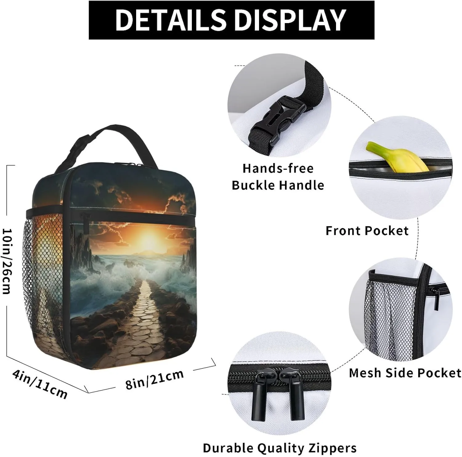 Lunch Bag for Women Men Lunch Box Insulated Cooler Bag Divided Sea Pathway Lunch Tote Bags for Work Office