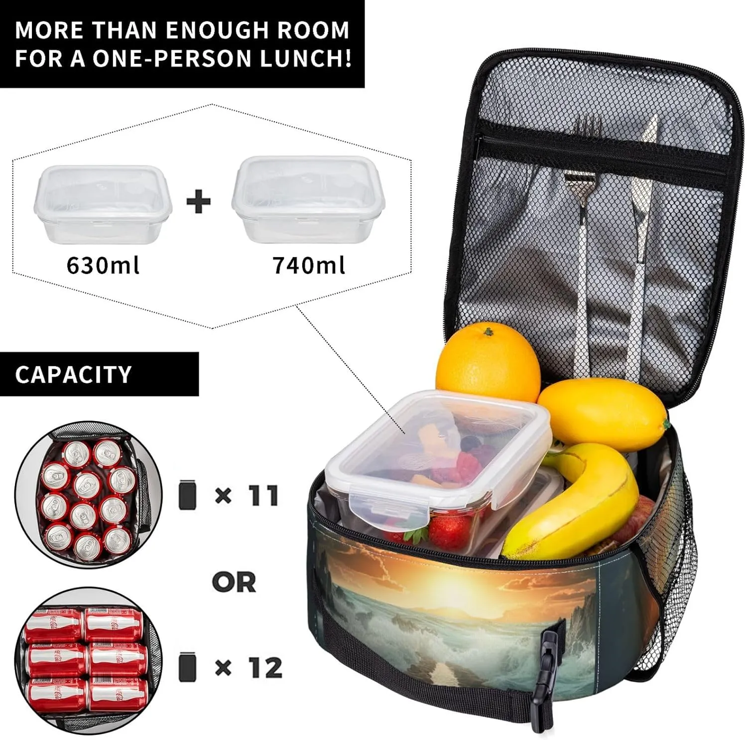 Lunch Bag for Women Men Lunch Box Insulated Cooler Bag Divided Sea Pathway Lunch Tote Bags for Work Office