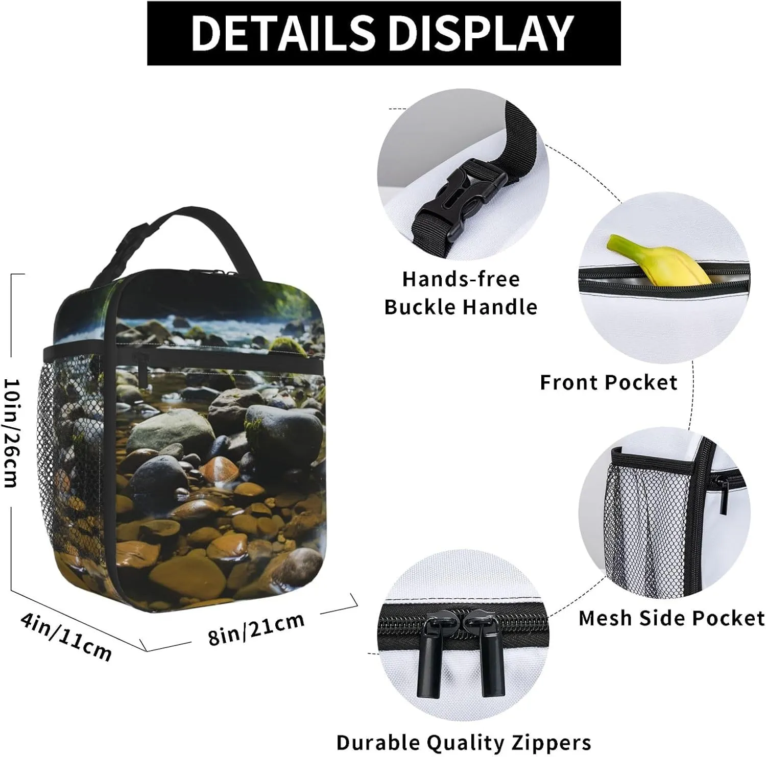 Lunch Bag for Women Men Lunch Box Insulated Cooler Bag Stream stones Lunch Tote Bags for Work Office