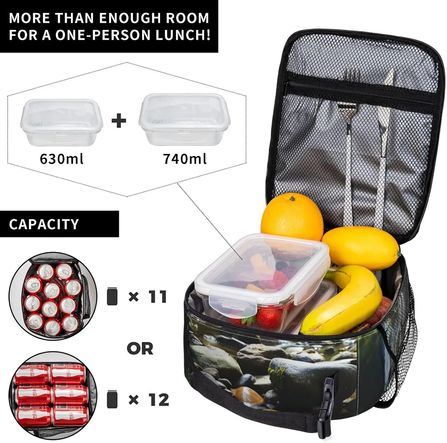 Lunch Bag for Women Men Lunch Box Insulated Cooler Bag Stream stones Lunch Tote Bags for Work Office