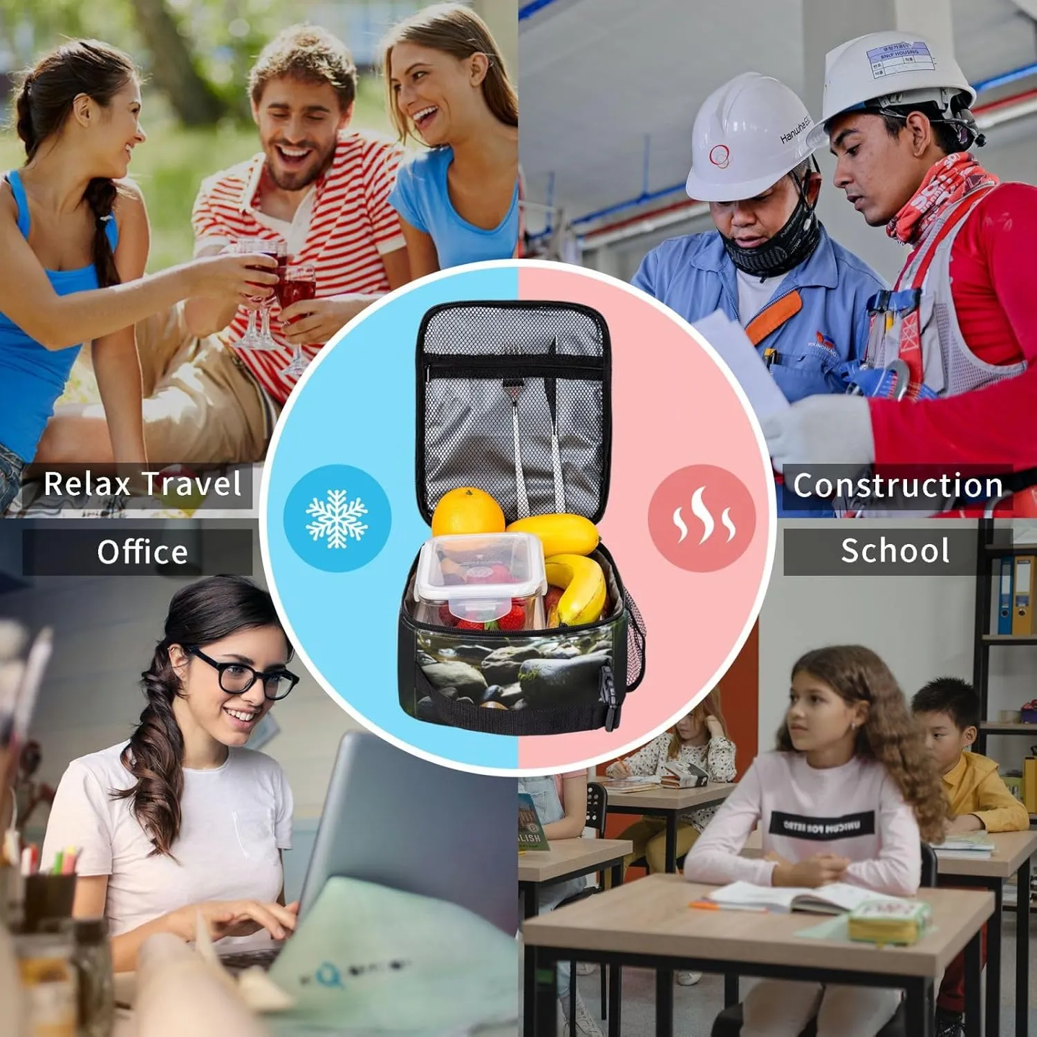 Lunch Bag for Women Men Lunch Box Insulated Cooler Bag Stream stones Lunch Tote Bags for Work Office