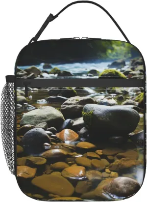 Lunch Bag for Women Men Lunch Box Insulated Cooler Bag Stream stones Lunch Tote Bags for Work Office