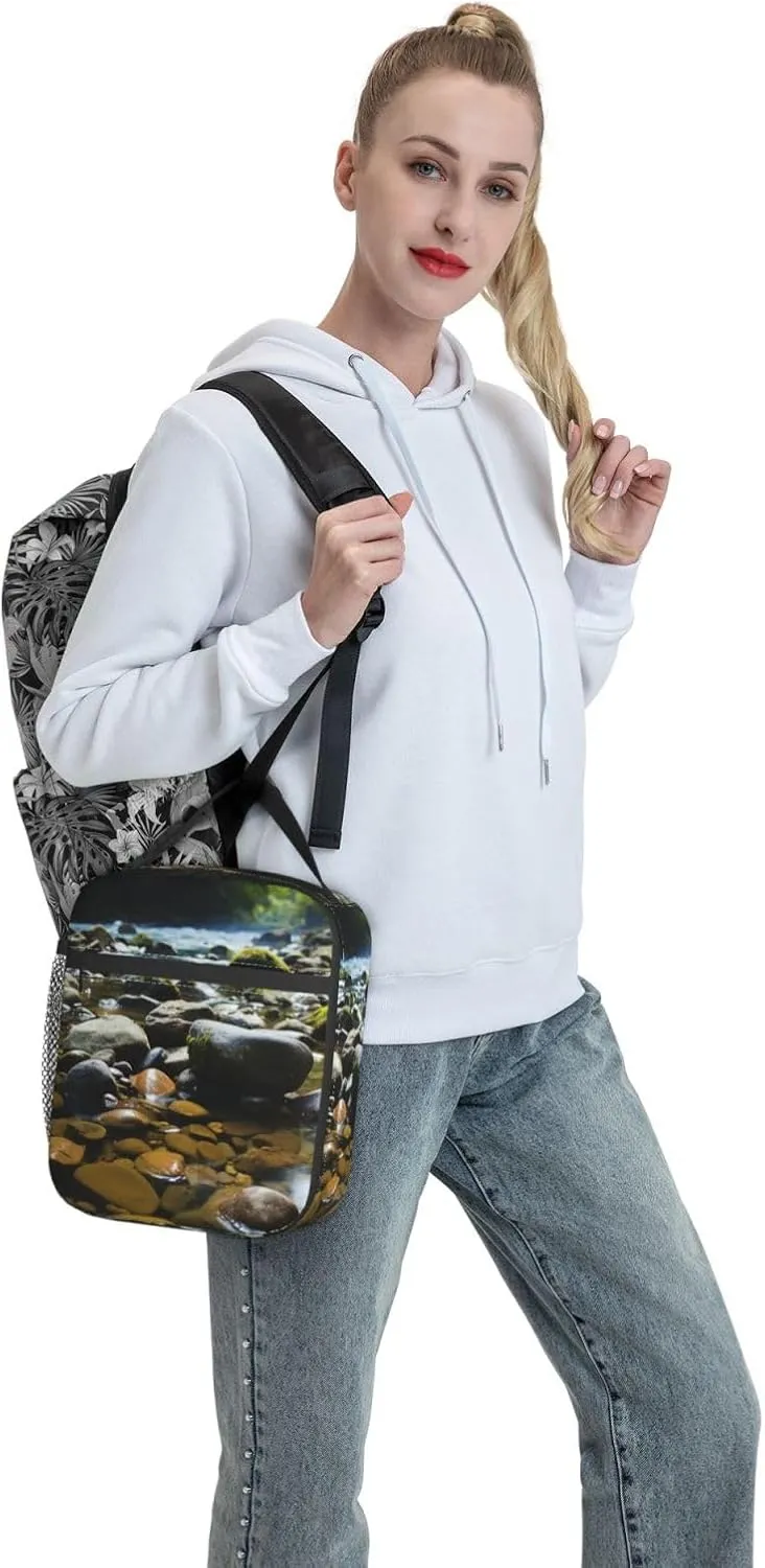 Lunch Bag for Women Men Lunch Box Insulated Cooler Bag Stream stones Lunch Tote Bags for Work Office