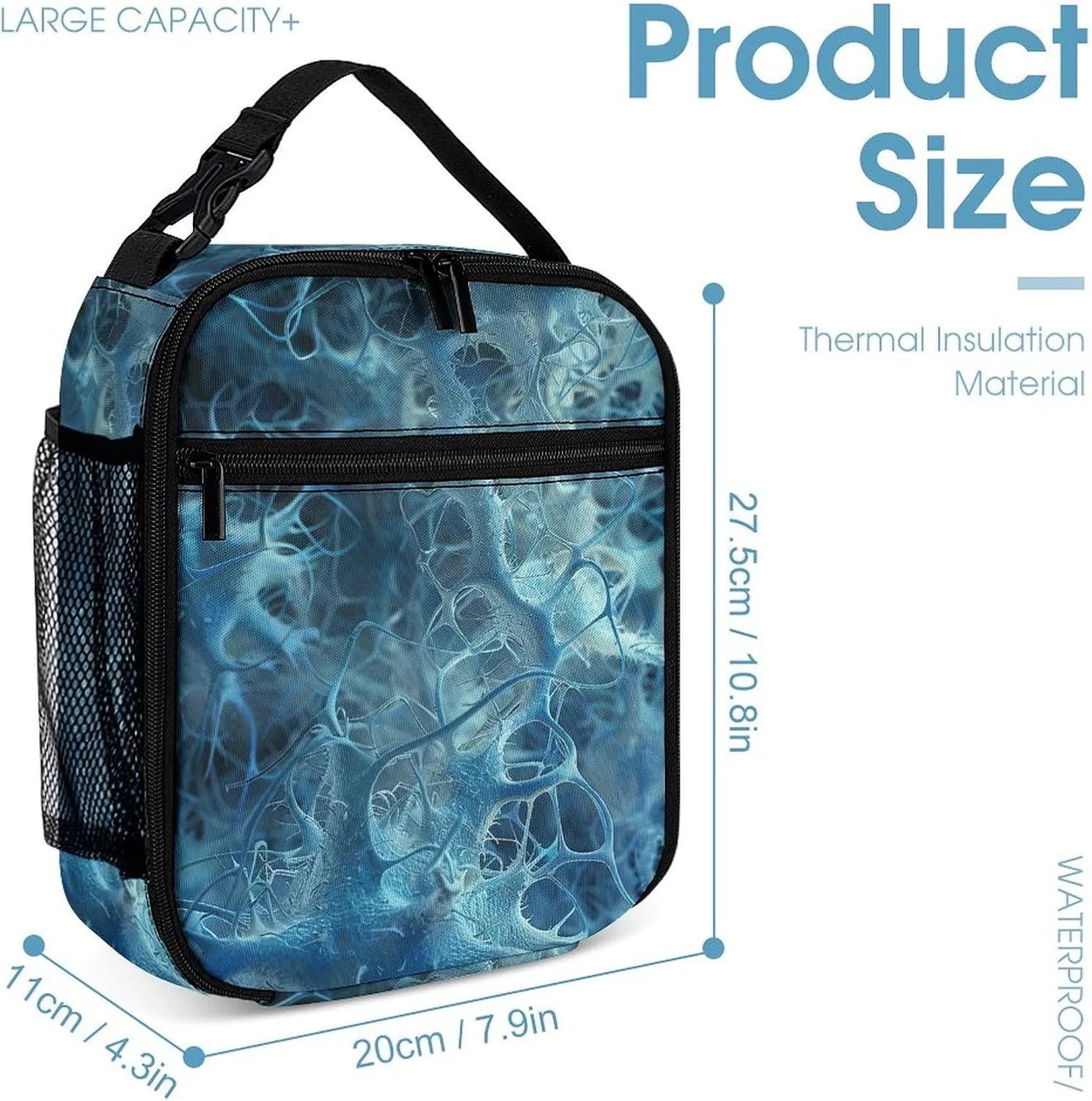 Lunch Bag for Women Men Lunch Box Reusable Blue Neuron Picture Lunch Tote Bag Insulated Cooler Bag