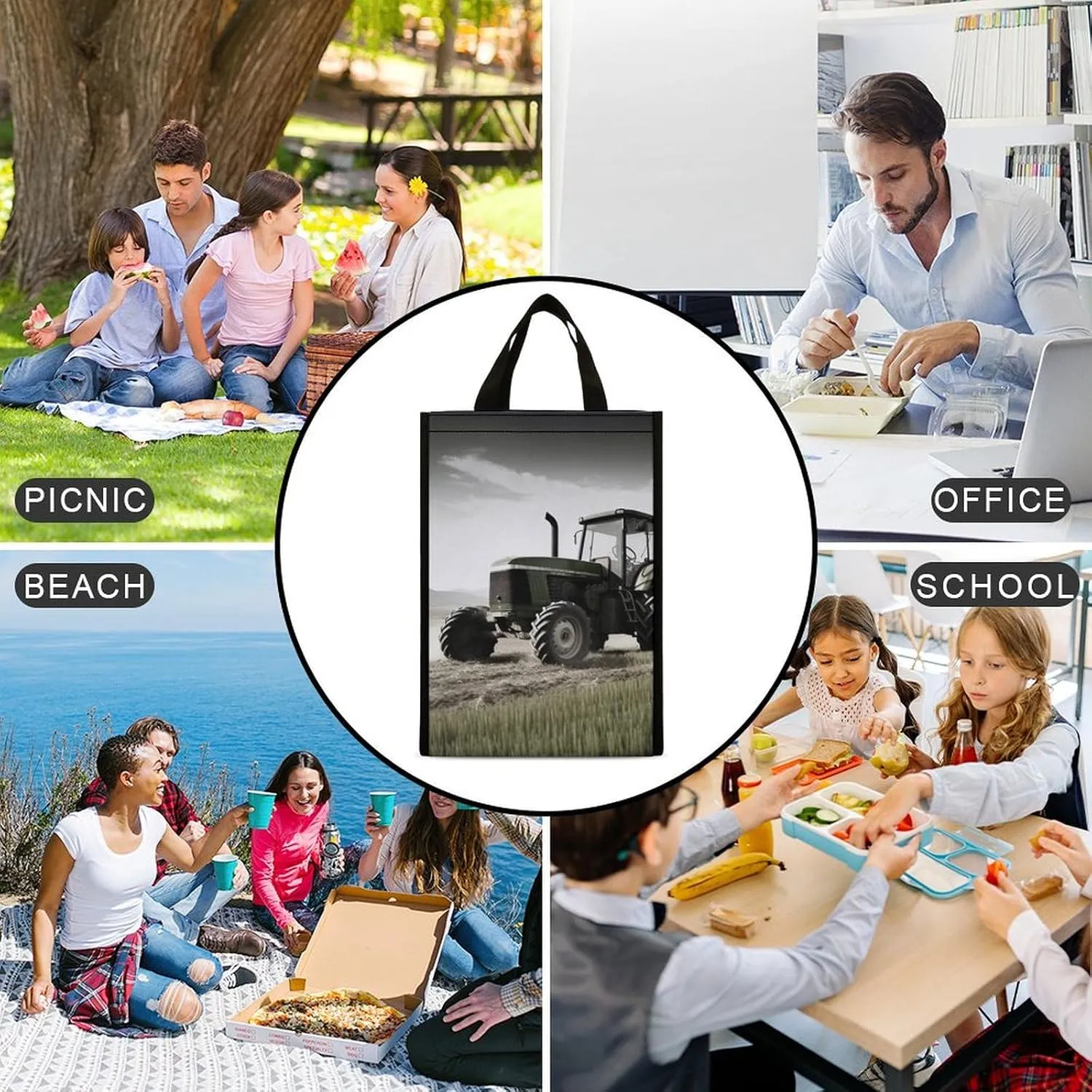 Lunch Bag for Women Men Lunch Box Reusable Tractor Agriculture Tranquil Lunch Tote Bag Leakproof Lunch Cooler Bag for Work
