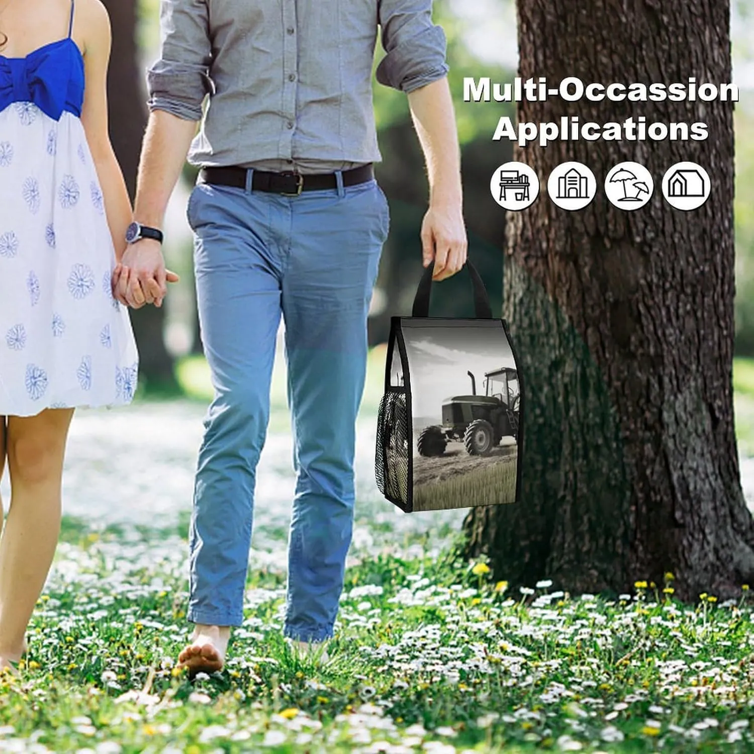 Lunch Bag for Women Men Lunch Box Reusable Tractor Agriculture Tranquil Lunch Tote Bag Leakproof Lunch Cooler Bag for Work